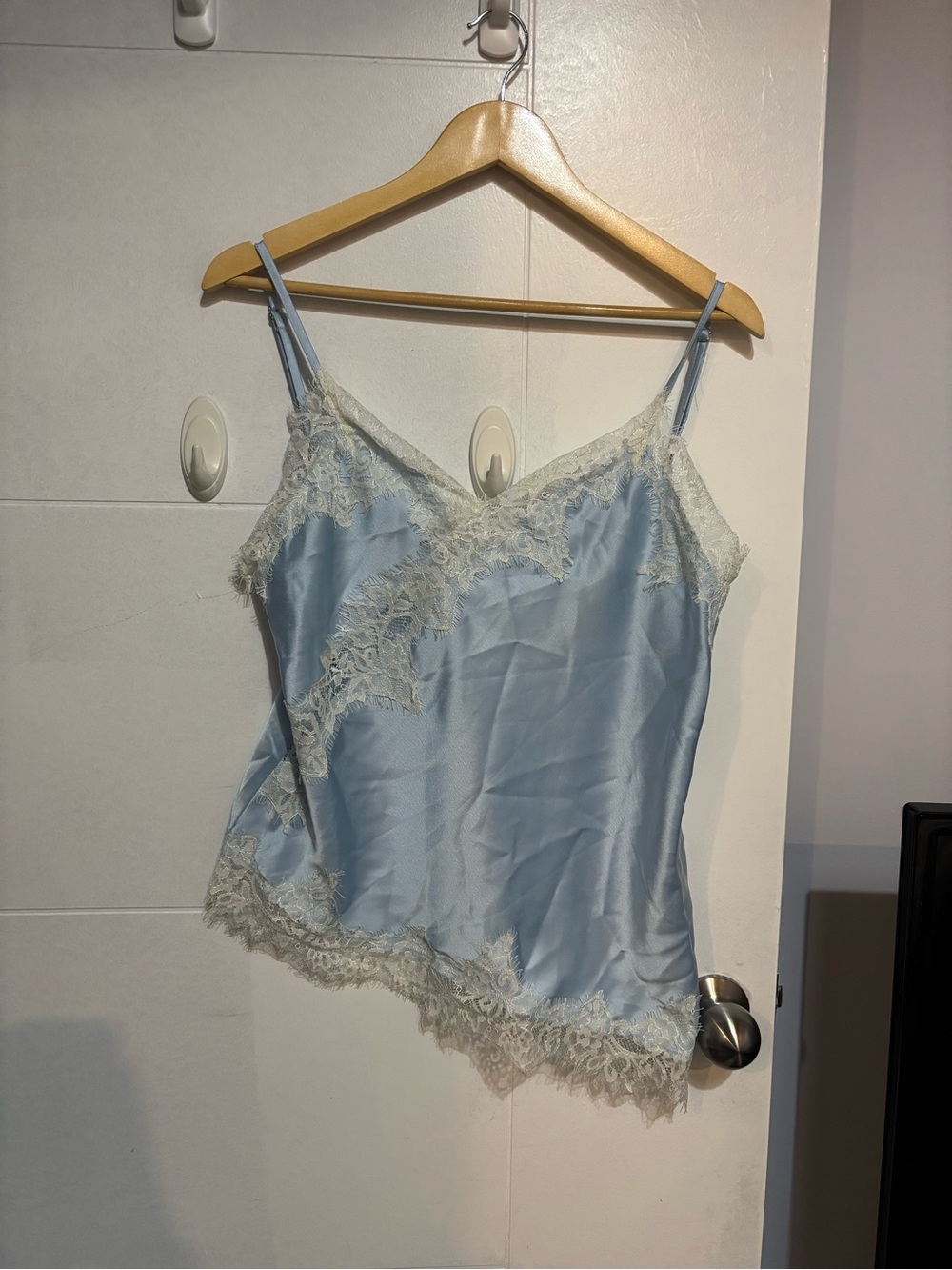 Light Blue Lace-Trim Satin Cami Top